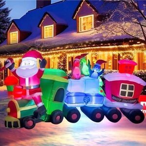 Festive Inflatable Santa Train with Lights